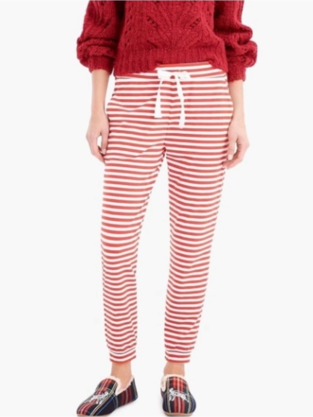J. Crew Women’s Dreamy Pajama Jogger Pants Red White Stripe Size Medium